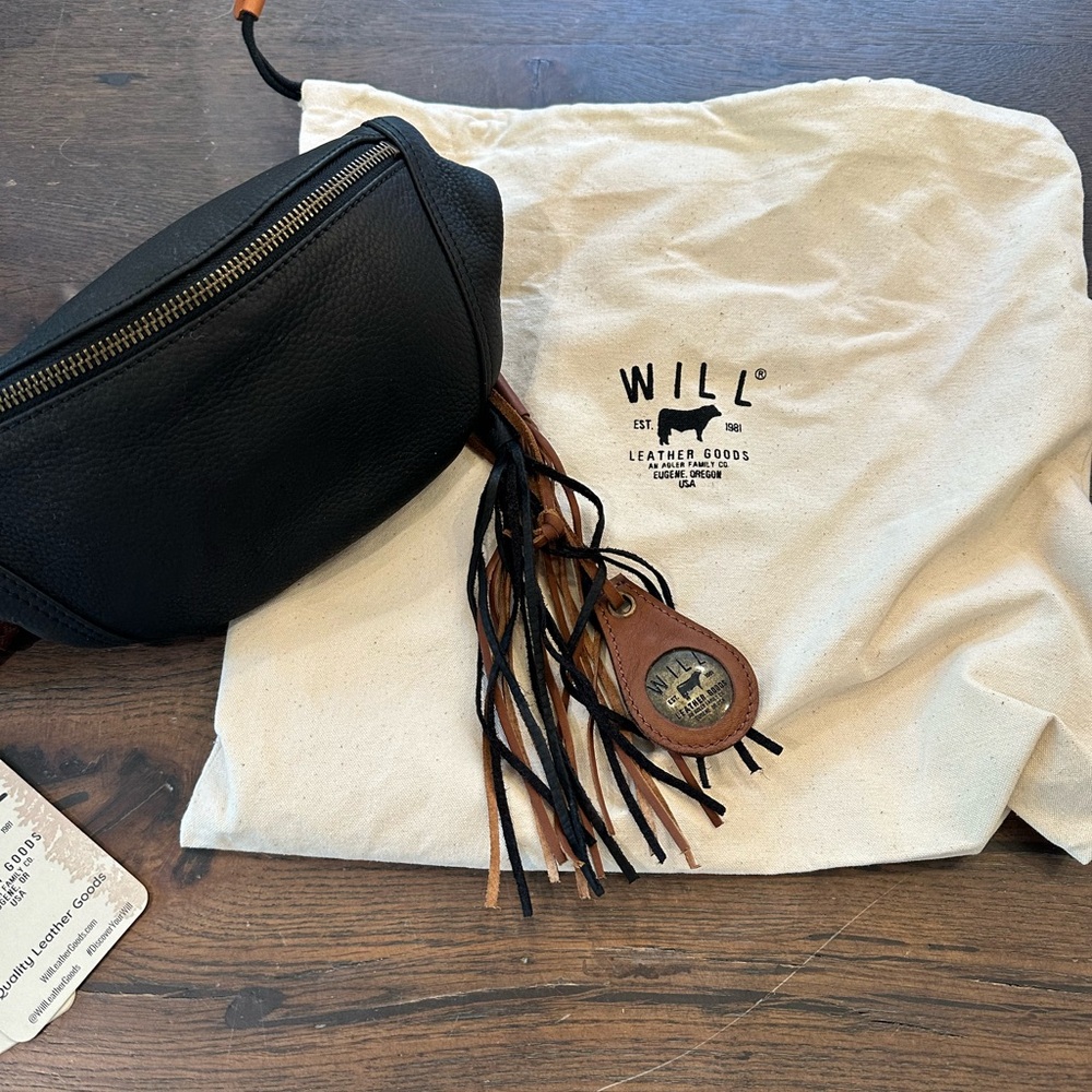 WILL leather goods, Eugene, OR fanny pack. Brand new with tags. Black tan accent